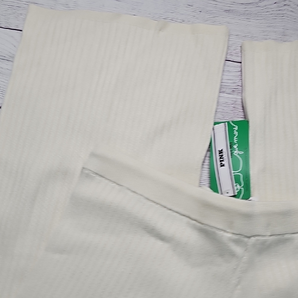 NWT L PINK Victoria's Secret Cream Ribbed Pajama Pants - Picture 7 of 10
